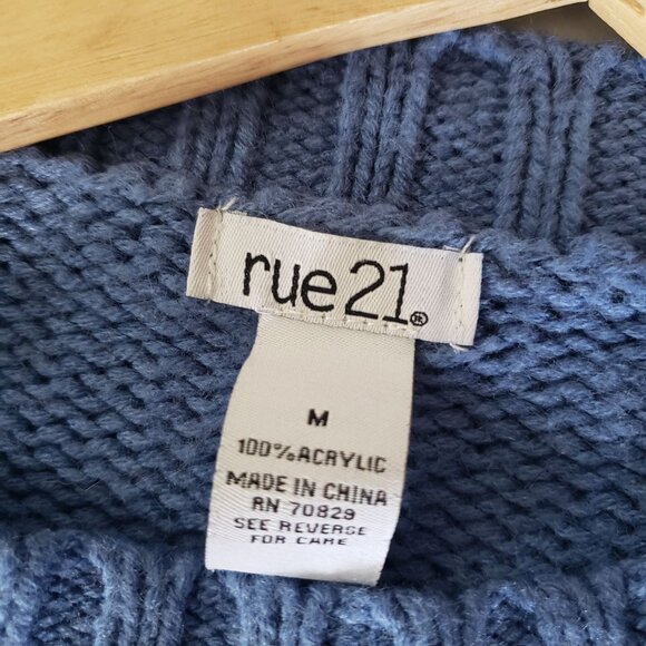 Rue21 Juniors Blue Cropped Knit Sweater White Butterfly Long Sleeves Size M‎ - Picture 4 of 5